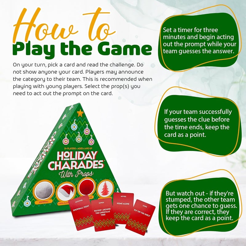 Project Genius : Holiday Charades - Game with Props, Includes 60 Christmas Themed Prompt Cards, Family Christmas Party Game, Adults Kids 6+, 2+ Players - Image 4